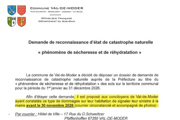 Sécheresse 2026 : Demande de reconnaissance de l'état de catastrophe naturelle
